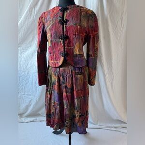 Vintage Colorful Abstract Two-Piece Jacket and Skirt Set